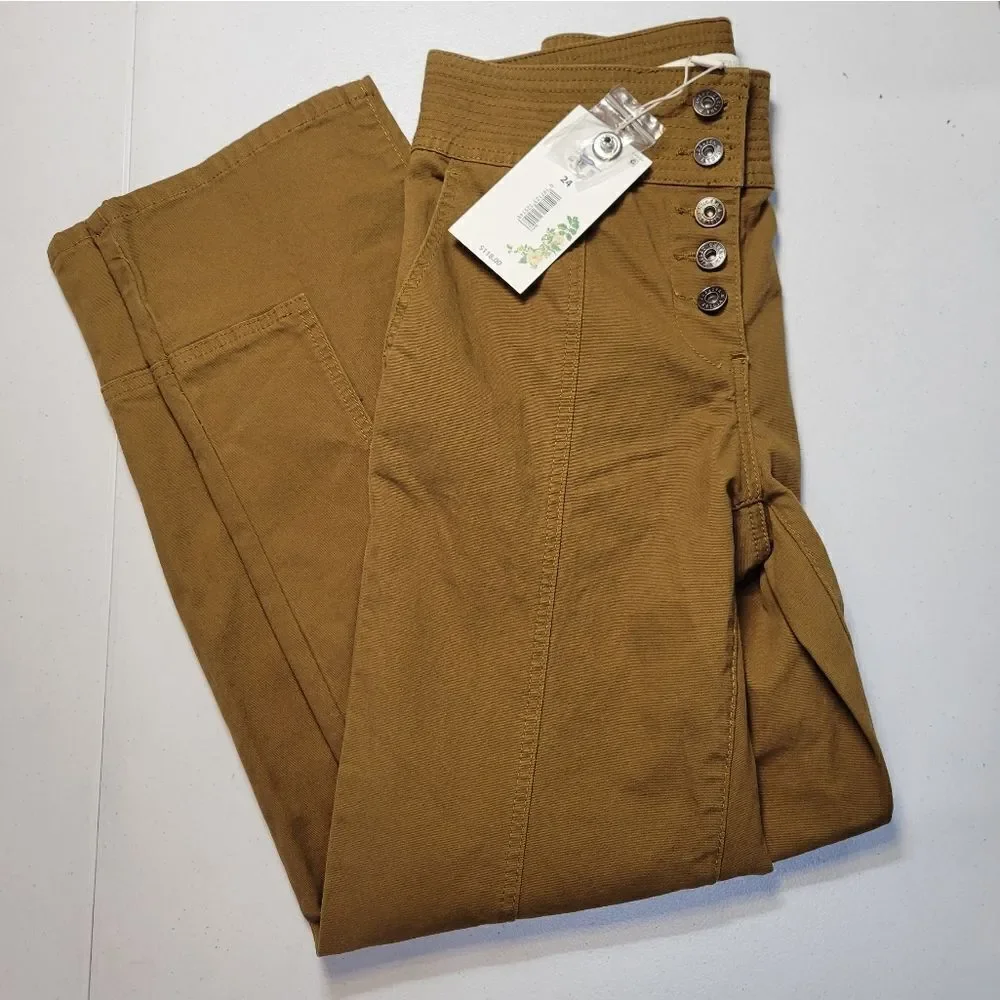 Chelsea & Violet Stretch High Rise Button Fly Front Pants Mustard Chartreuse NEW